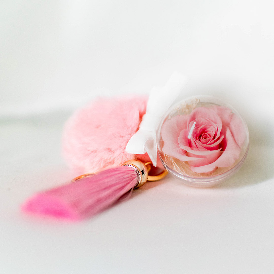 Preserved Rose Bag Charm with FurBall