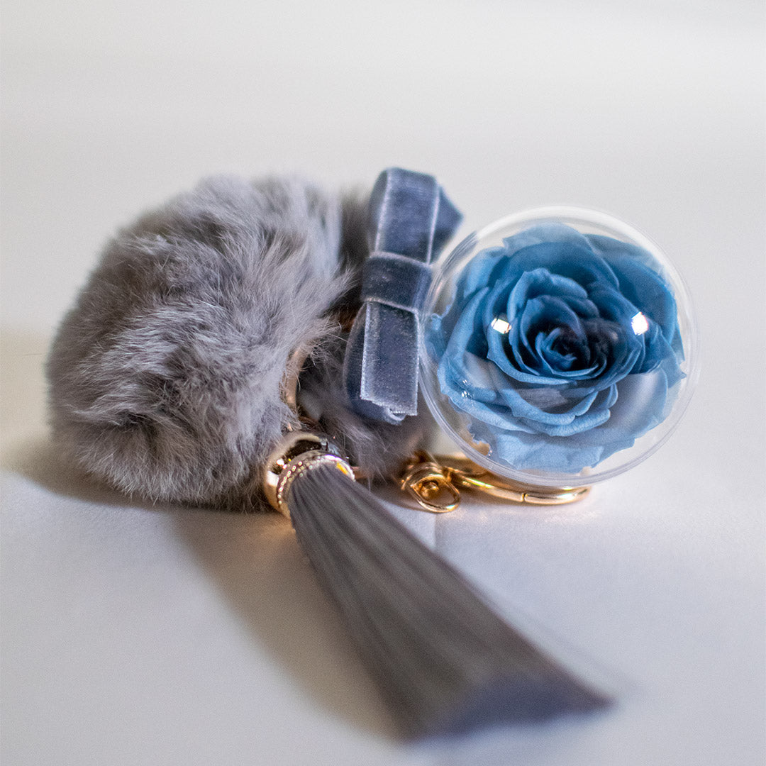 Preserved Rose Bag Charm with FurBall