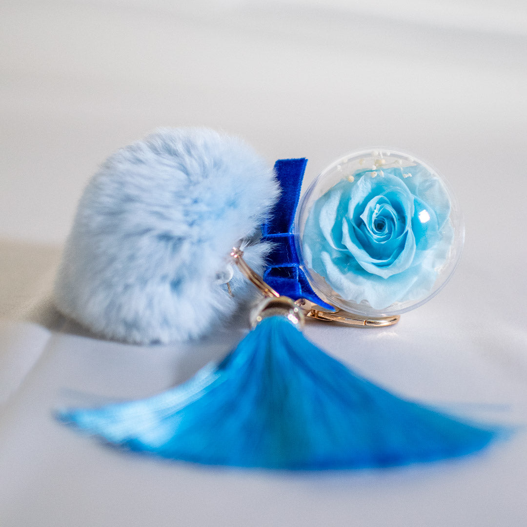 Preserved Rose Bag Charm with FurBall