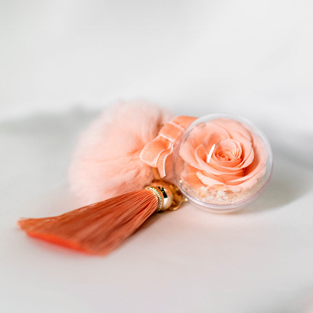 Preserved Rose Bag Charm with FurBall