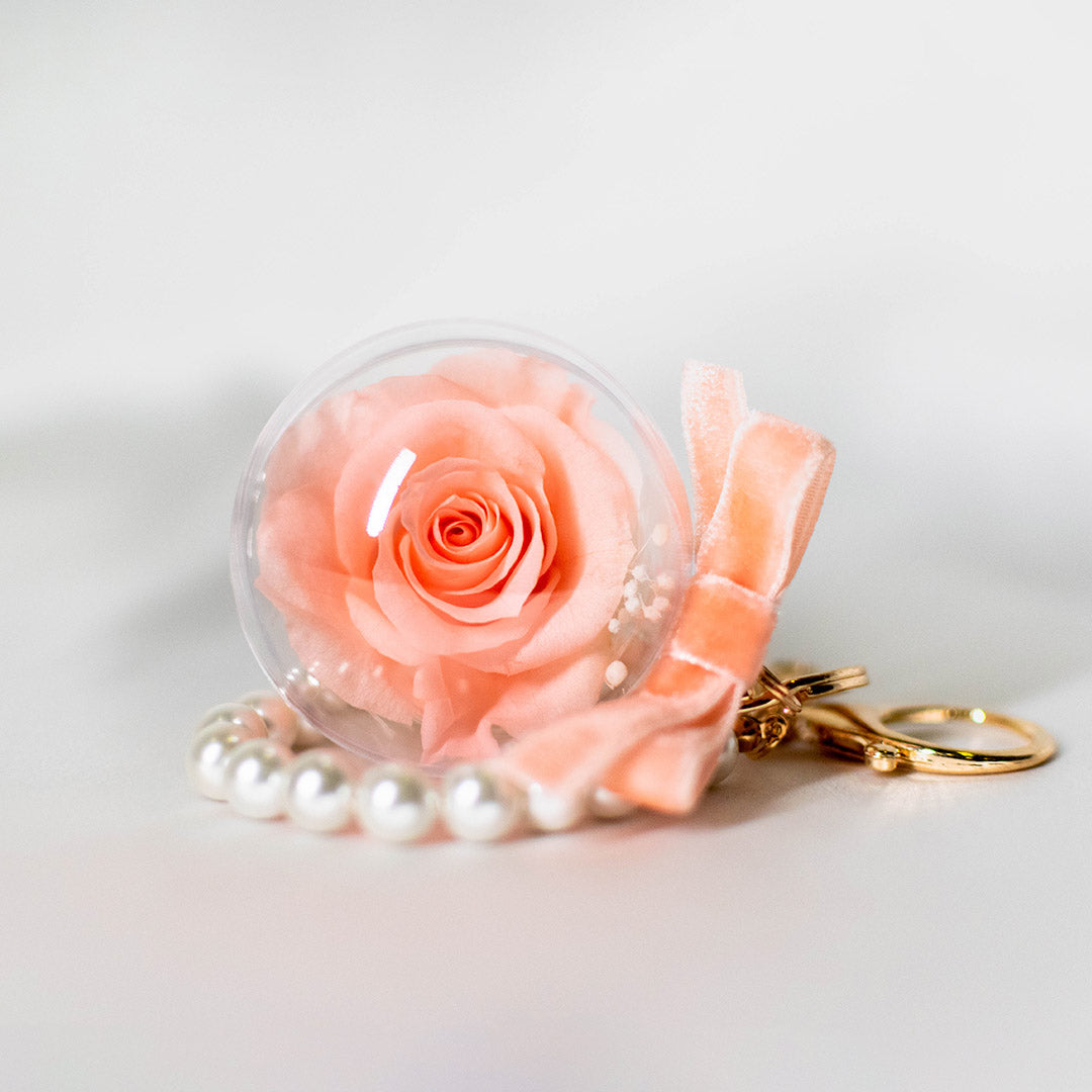 Preserved Rose Bag Charm with Pearls