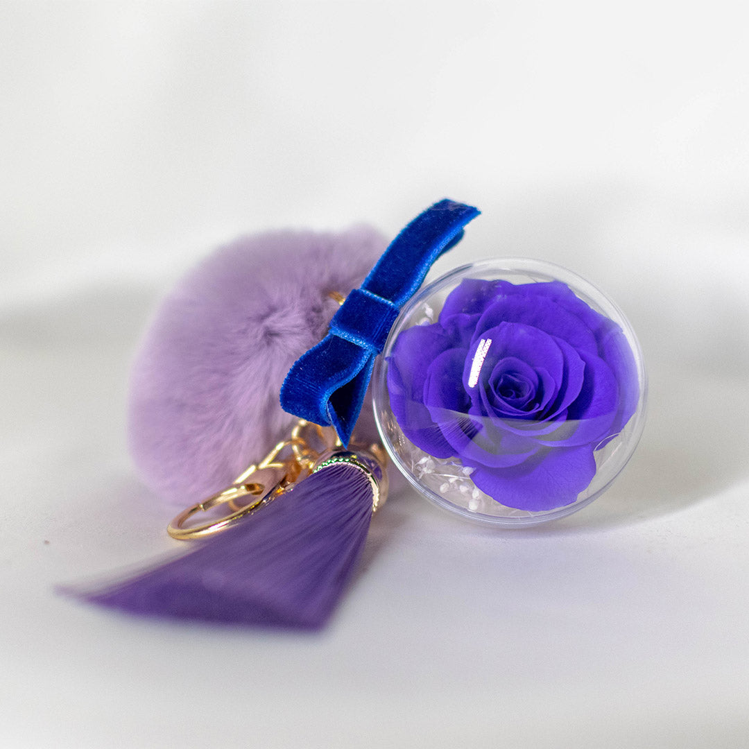 Preserved Rose Bag Charm with FurBall