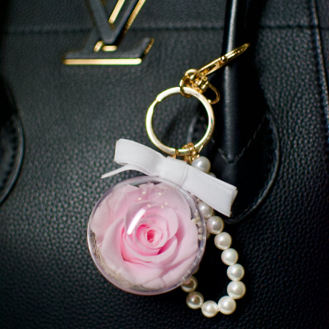 Preserved Rose Bag Charm with Pearls