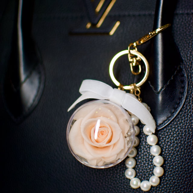 Preserved Rose Bag Charm with Pearls