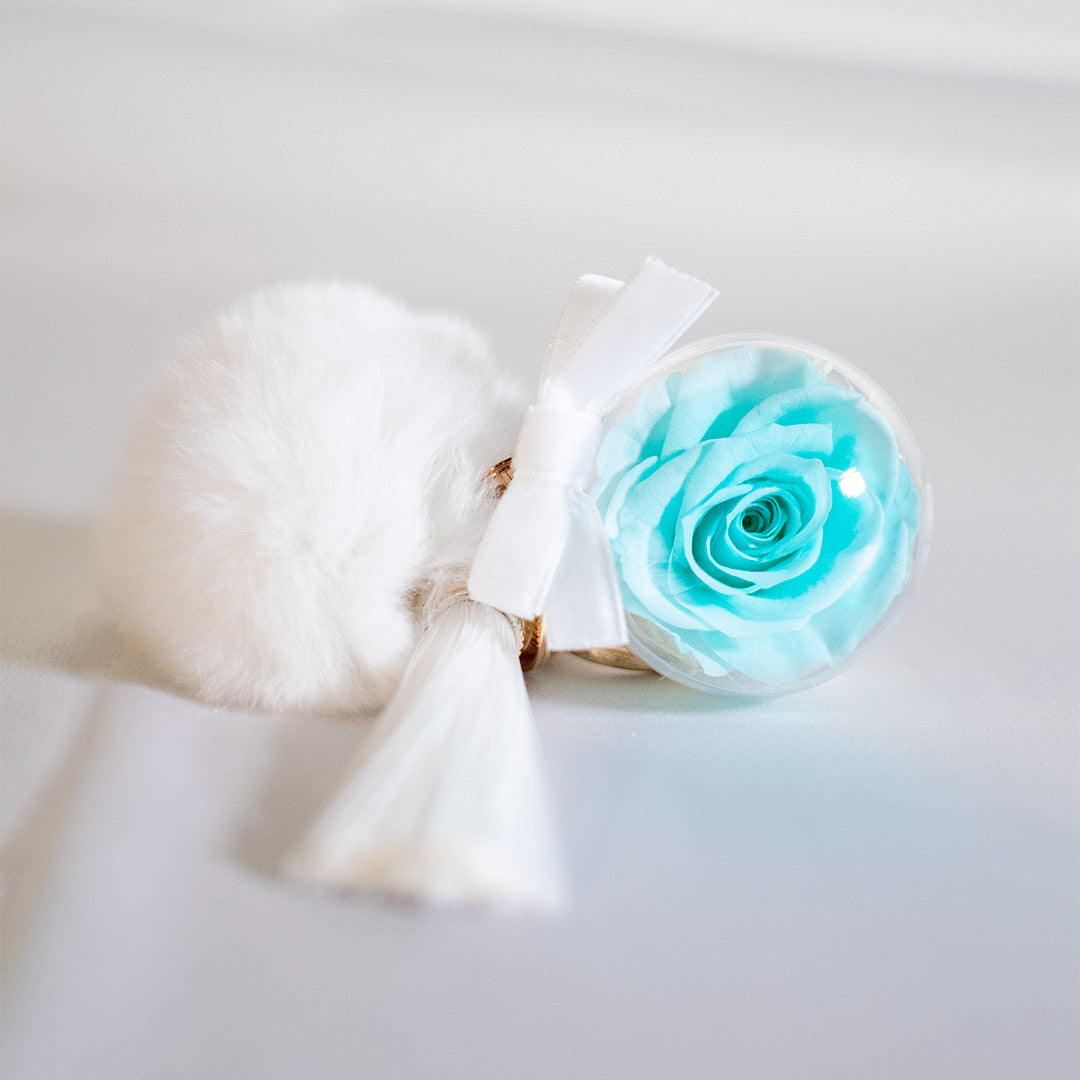 Preserved Rose Bag Charm with FurBall