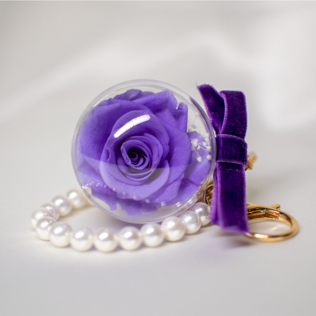 Preserved Rose Bag Charm with Pearls