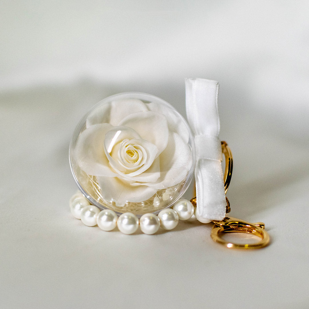 Preserved Rose Bag Charm with Pearls