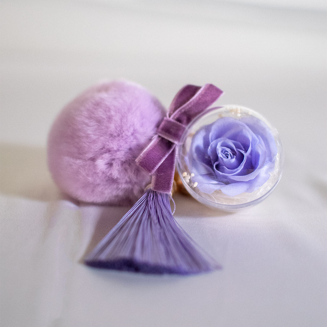 Preserved Rose Bag Charm with FurBall