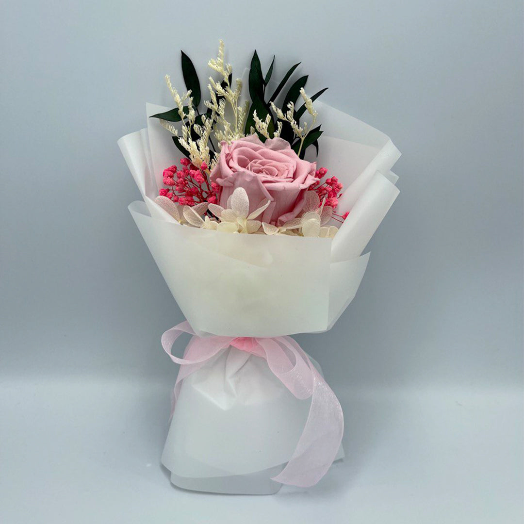 Preserved Rose with Hydrangea – Pastel Pink (1 Stalk)
