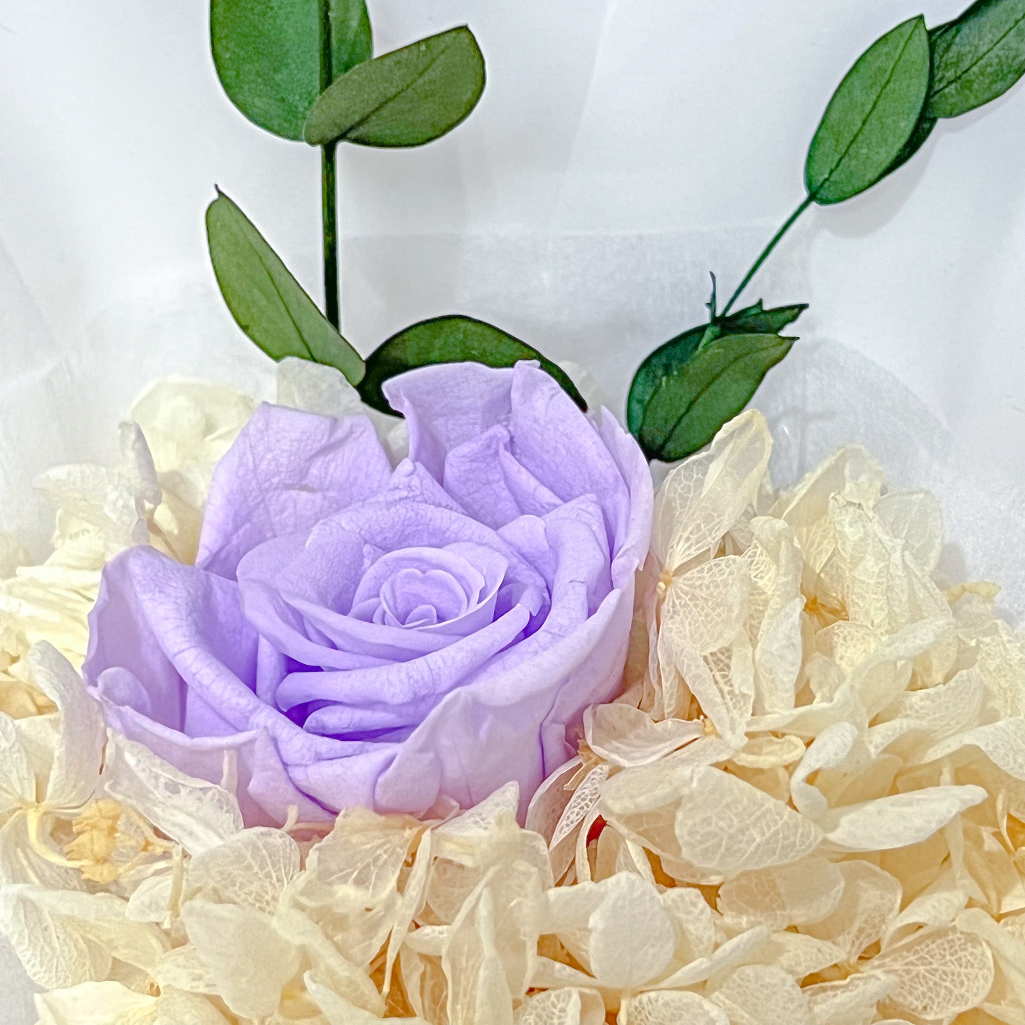 Preserved Rose with Hydrangea – Purple (1 Stalk)