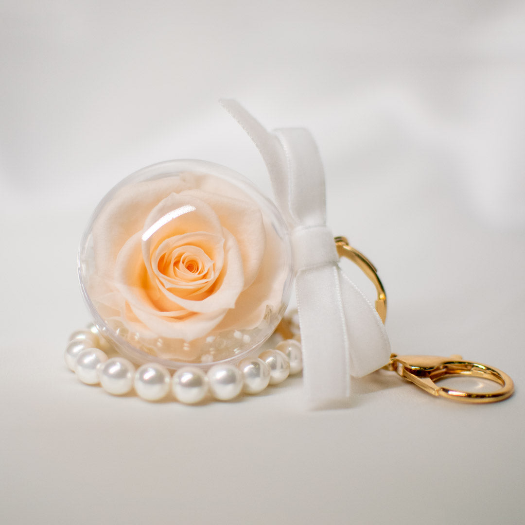 Preserved Rose Bag Charm with Pearls