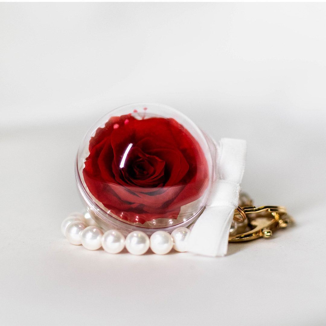 Preserved Rose Bag Charm with Pearls