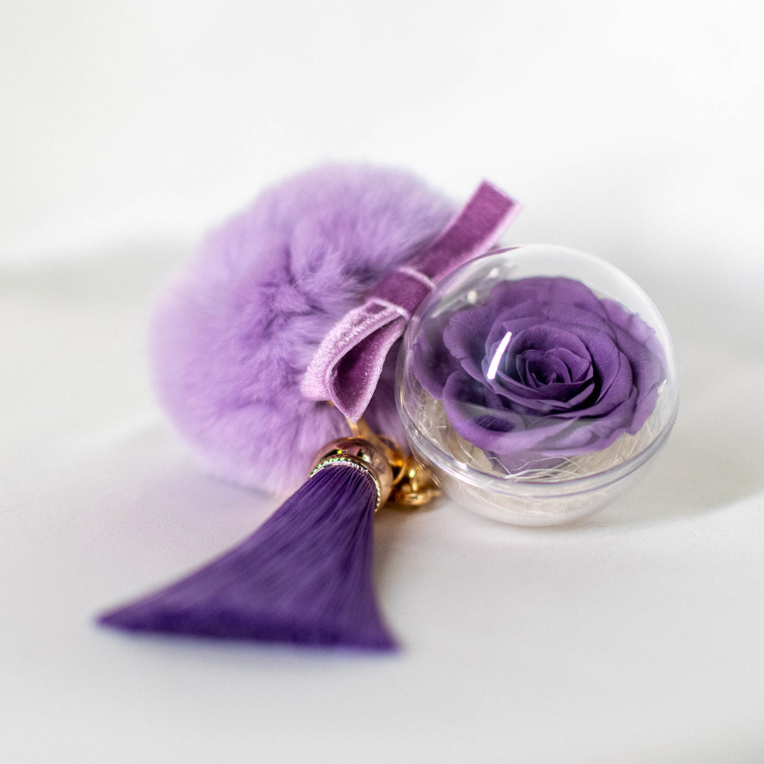 Preserved Rose Bag Charm with FurBall