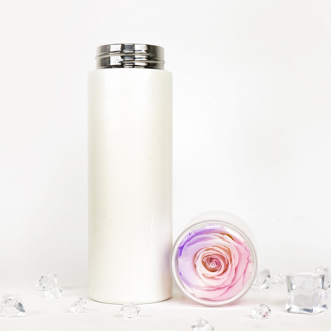 Preserved Rose Thermal Flask – Lavender Blush (White Bottle)