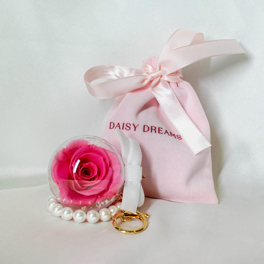 Preserved Rose Bag Charm with Pearls