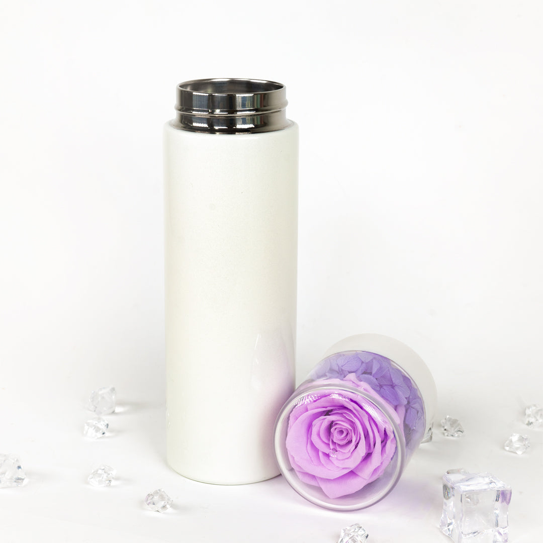 Preserved Rose Thermal Flask – Purple (White Bottle)